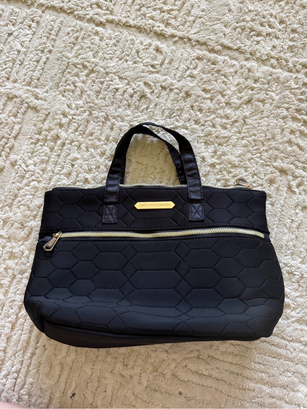 Aimee Kestenberg Black Quilted Tote with Gold Accents